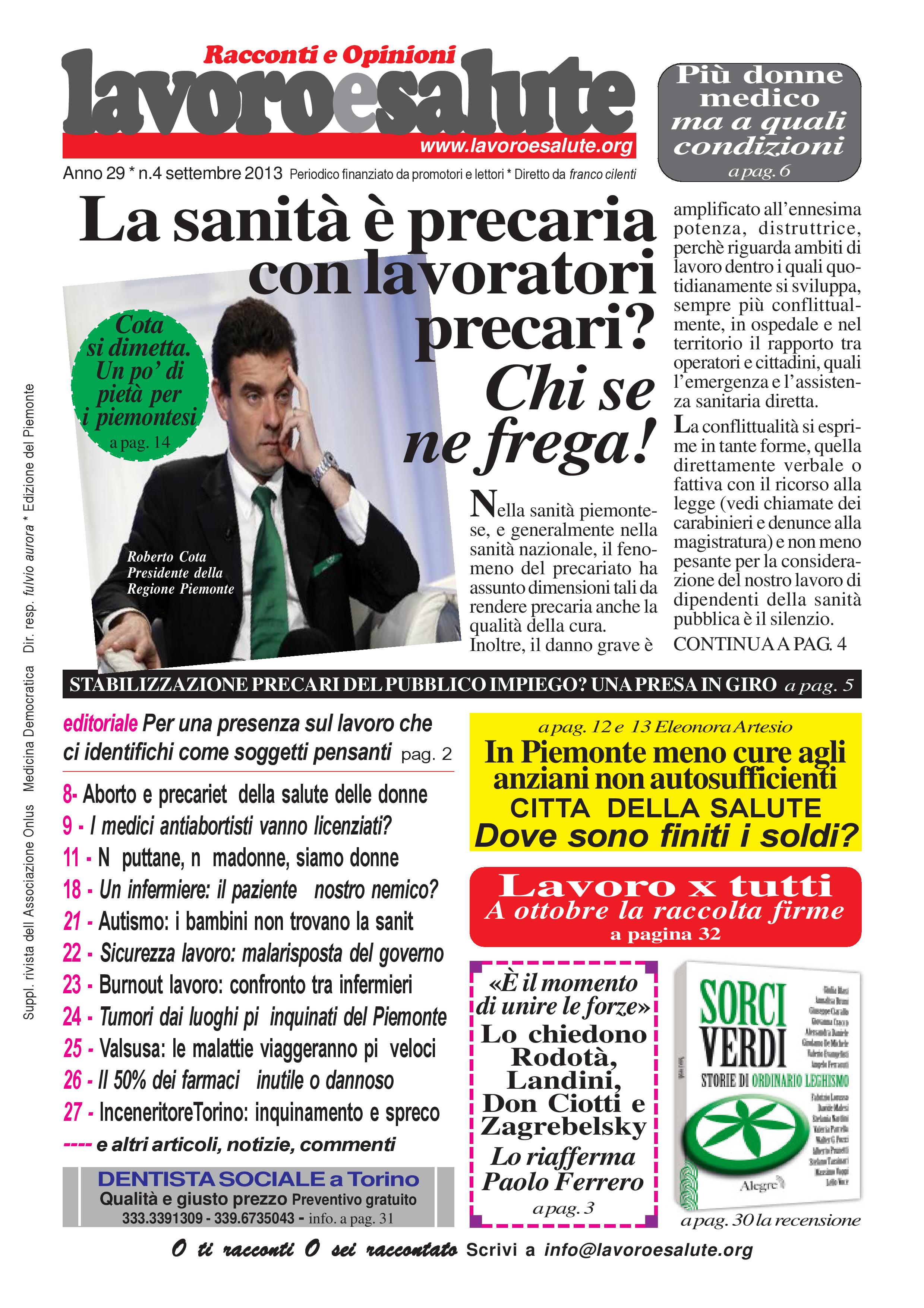 Lavoro & Salute - Settembre 2013 - prima pagina