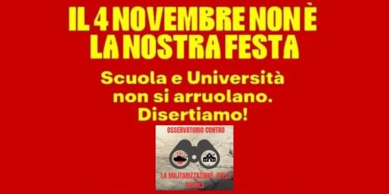 Tutte le piazze del 4 novembre 2026 con l’Osservatorio contro la militarizzazione: “Il 4 novembre non è la nostra festa”